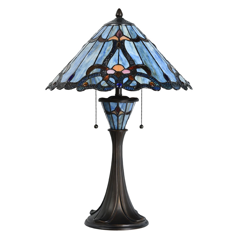 Modrá stolní lampa Tiffany Niebbo - Ø 40*61 cm E27/max 2*60W
