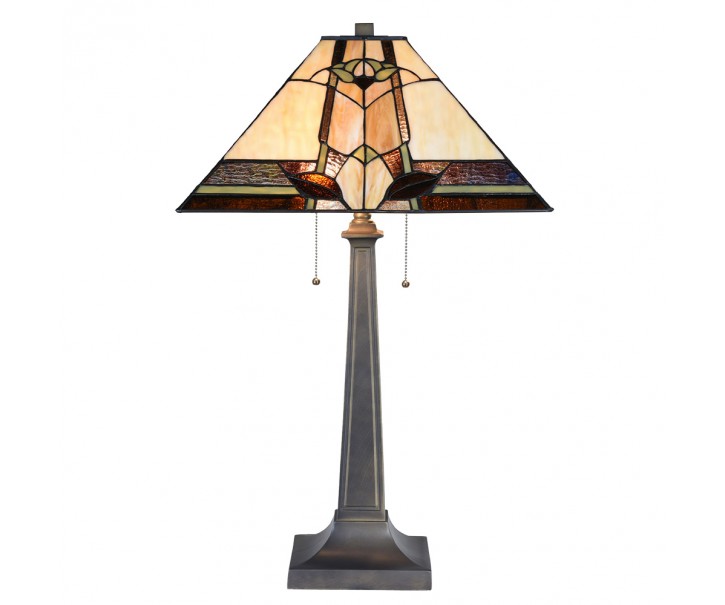 Béžovo-hnědá stolní lampa Tiffany Silvia - 45*45*80 cm E27/max 2*60W