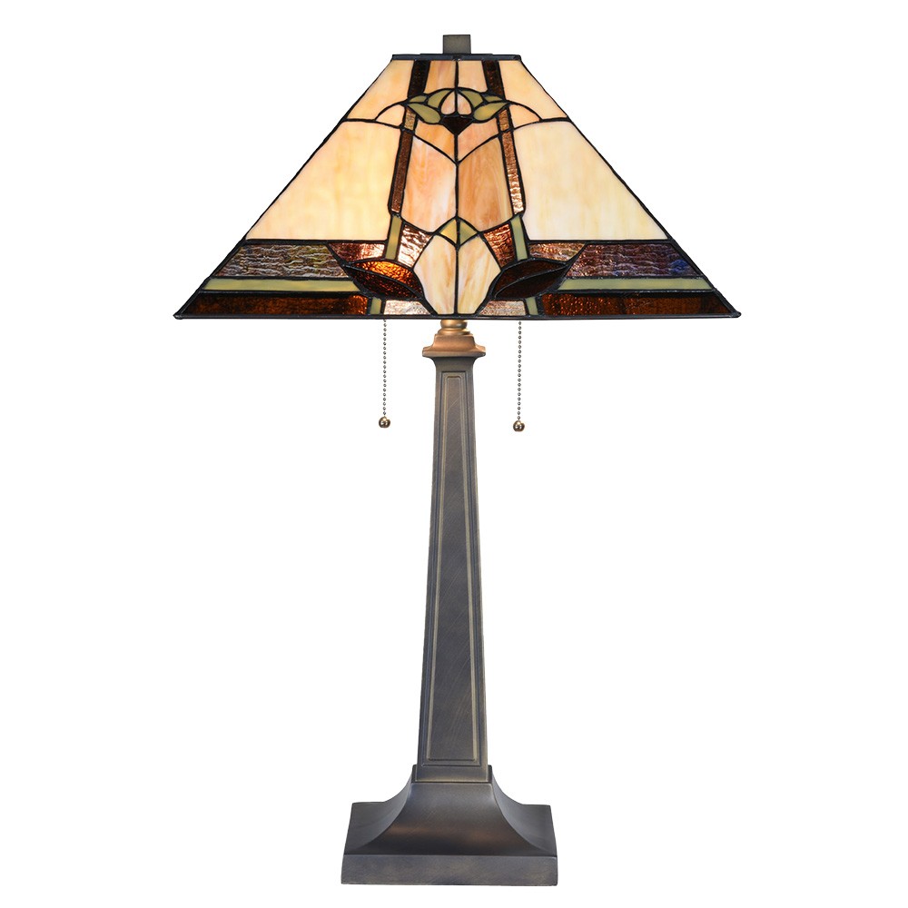 Béžovo-hnědá stolní lampa Tiffany Silvia - 45*45*80 cm E27/max 2*60W
