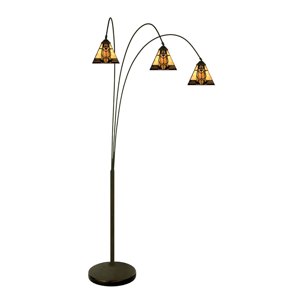 Levně Béžovo-hnědá stojací lampa Tiffany Silvia - 91*50*200 cm E27/max 3*60W 5LL-6321