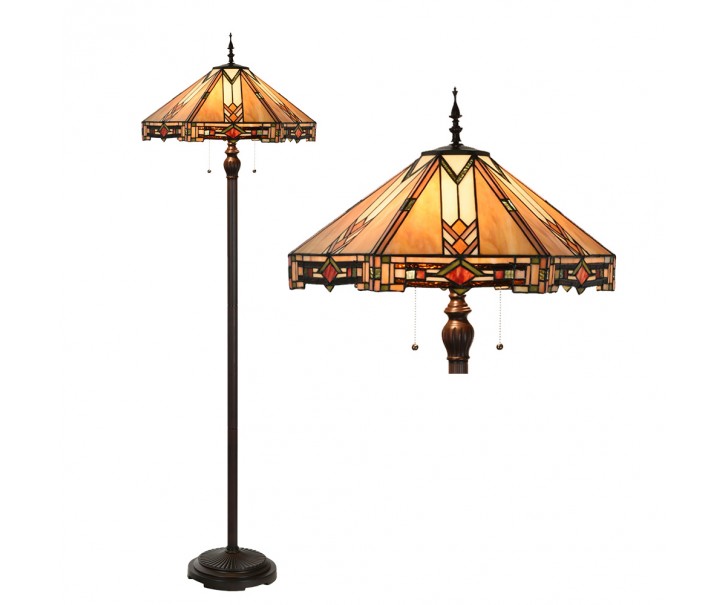 Béžovo-hnědá stojací lampa Tiffany Tippia - Ø 40x161 cm E27/max 2*60W