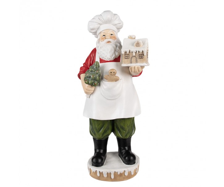 Vánoční dekorace socha Santa s perníkovou chaloupkou - 26*20*59 cm