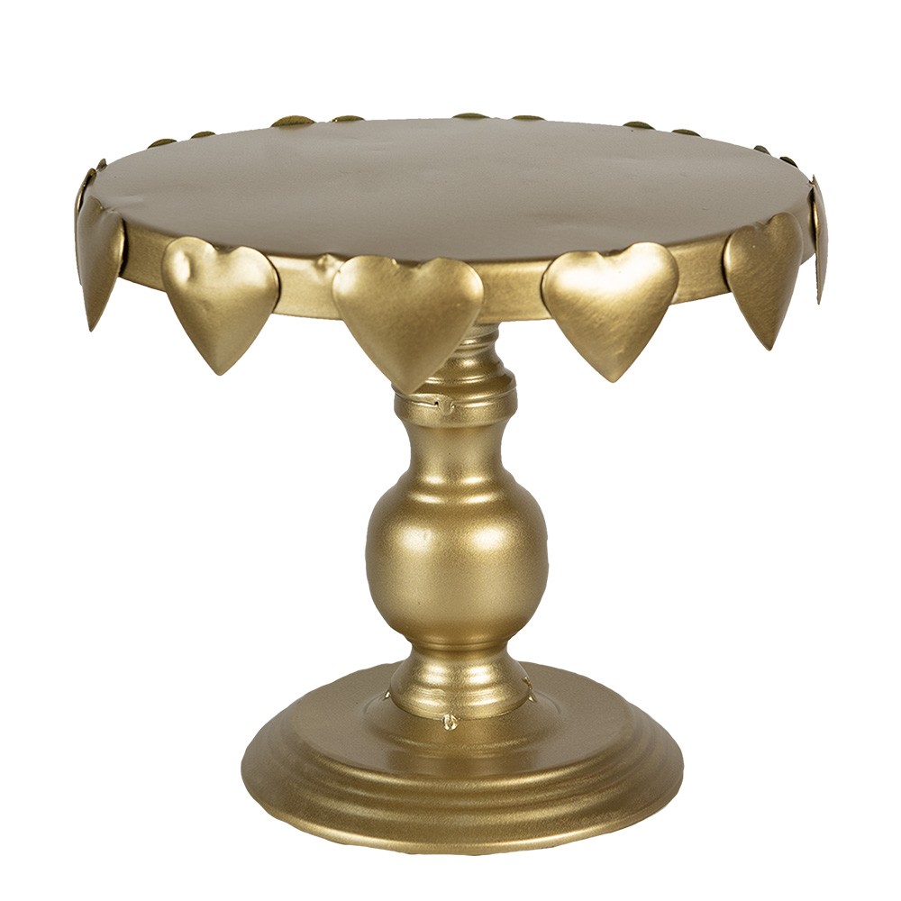 Zlatý kovový stojan podnos se srdíčky na dortíky - Ø 26*22 cm Clayre & Eef