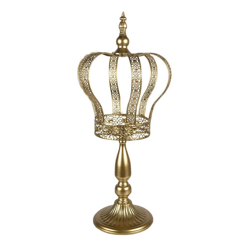 Zlatý antik svícen na noze ve tvaru koruny Crown - Ø 26*57 cm Clayre & Eef