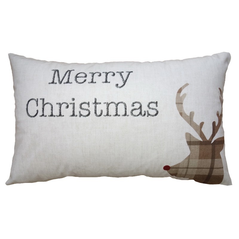 Béžový povlak na polštář s jelenem Merry Christmas - 30*50 cm NWV36-3