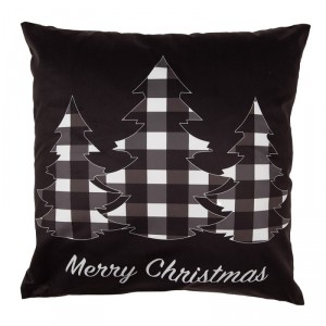 Černý povlak na polštář se stromky Black&White X-Mas - 45*45 cm