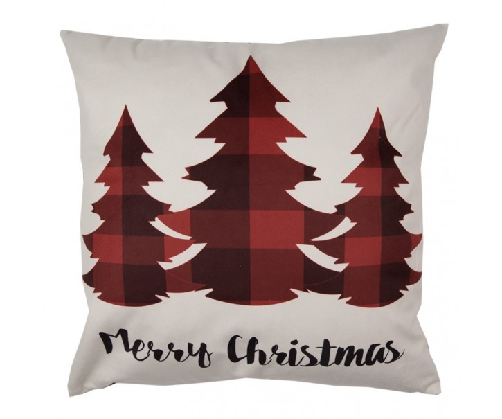 Béžový povlak na polštář se stromky Merry Christmas - 45*45 cm