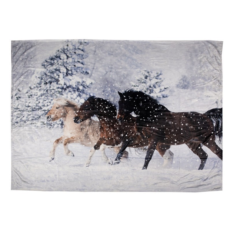 Zimní plyšový pléd s koňmi Horses - 130*170 cm Clayre & Eef