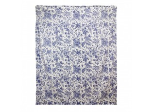 Krémový plyšový pléd s modrými květy - 130*170 cm