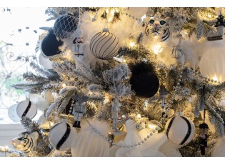 4ks bílá vánoční ozdoba koule s peříčky a flitry - Ø 10 cm