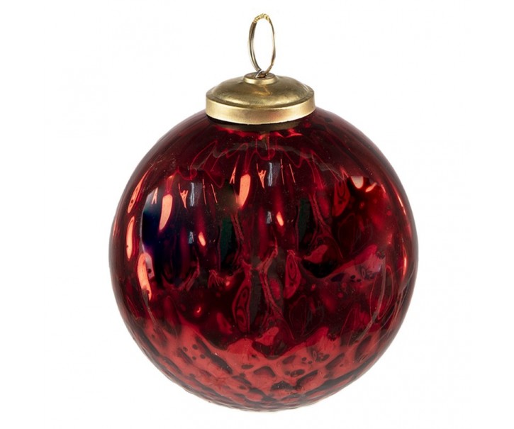 Červená vánoční skleněná ozdoba koule M - Ø 9*11 cm