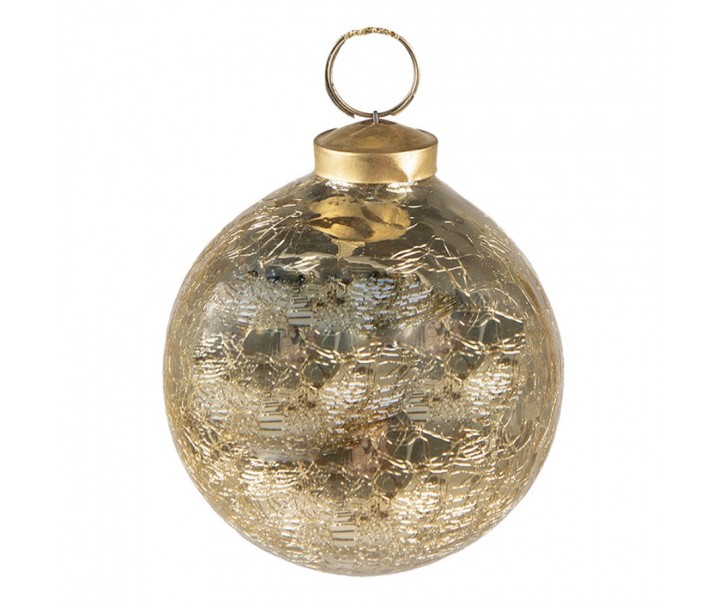 Zlatá vánoční skleněná ozdoba koule s popraskanou strukturou - Ø 9*10 cm