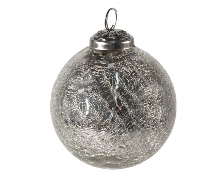 Stříbrná vánoční ozdoba koule s popraskanou strukturou - Ø 9*10 cm