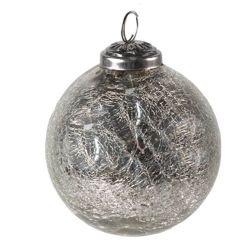 Stříbrná vánoční skleněná ozdoba koule s popraskanou strukturou - Ø 9*10 cm Clayre & Eef