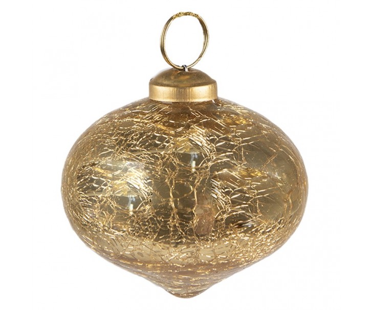 Zlatá vánoční skleněná ozdoba baňka s popraskáním - Ø 9*8 cm