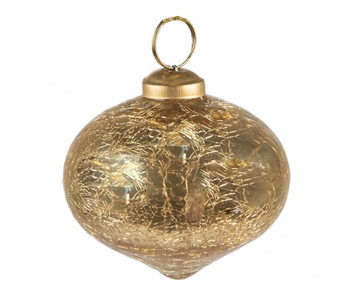 Zlatá vánoční skleněná ozdoba baňka s popraskáním - Ø 7*7 cm