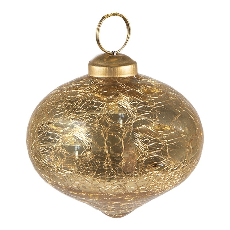Zlatá vánoční skleněná ozdoba baňka s popraskáním - Ø 7*7 cm Clayre & Eef