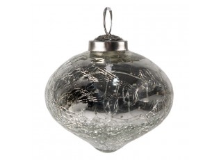 Stříbrná vánoční skleněná ozdoba baňka s popraskáním - Ø 7*7 cm
