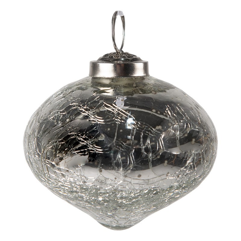 Stříbrná vánoční skleněná ozdoba baňka s popraskáním - Ø 7*7 cm 6GL3827