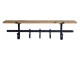 Hnědá antik dřevěná nástěnná polička s kovovými háčky Hael - 92*18*25cm