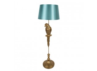 Zlatá stojací lampa s papouškem a se zeleným stínidlem - Ø 40*120 cm E27/max 1*60W