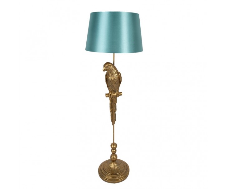 Zlatá stojací lampa s papouškem a se zeleným stínidlem - Ø 40*120 cm E27/max 1*60W