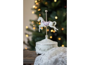 Růžovo-bílý hrací kolotoč s koníkem - Ø 12*22 cm