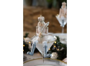 Bílo-růžová vánoční dekorace socha Louskáček - 6*6*12/21 cm