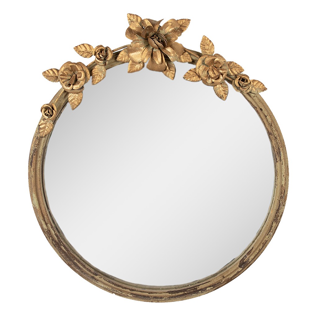 Zlaté antik nástěnné kovové zrcadlo s květy Rissoa - 39*5*44 cm 62S283