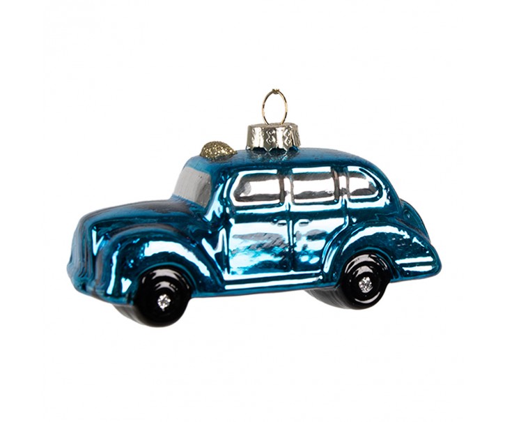 Vánoční skleněná ozdoba modré auto - 9*4*5 cm