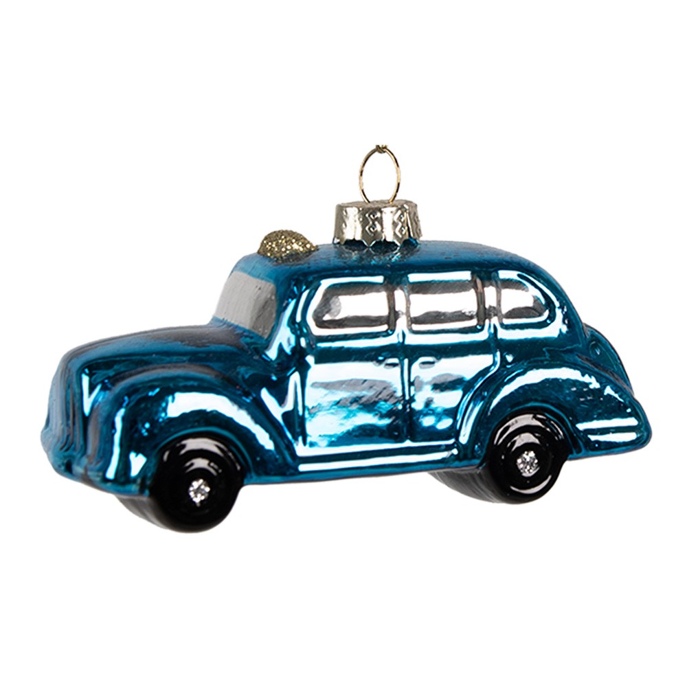 Vánoční skleněná ozdoba modré auto - 9*4*5 cm Clayre & Eef