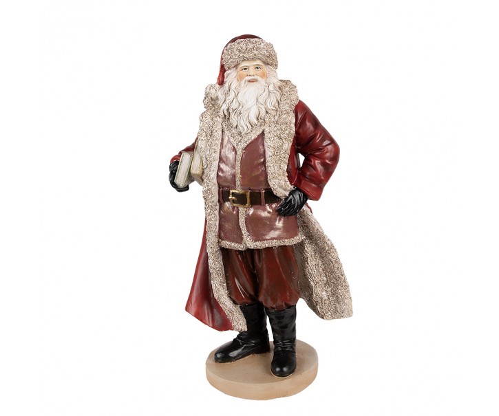 Vánoční dekorace socha Santa v červeném kabátku a knihami - 18*14*33 cm