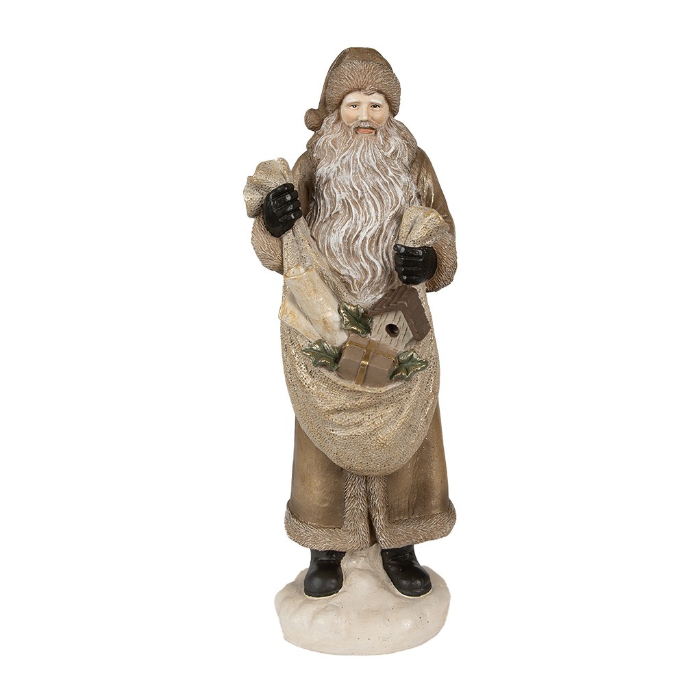 Vánoční dekorace socha Santa s pytlem dárků - 11*11*30 cm Clayre & Eef