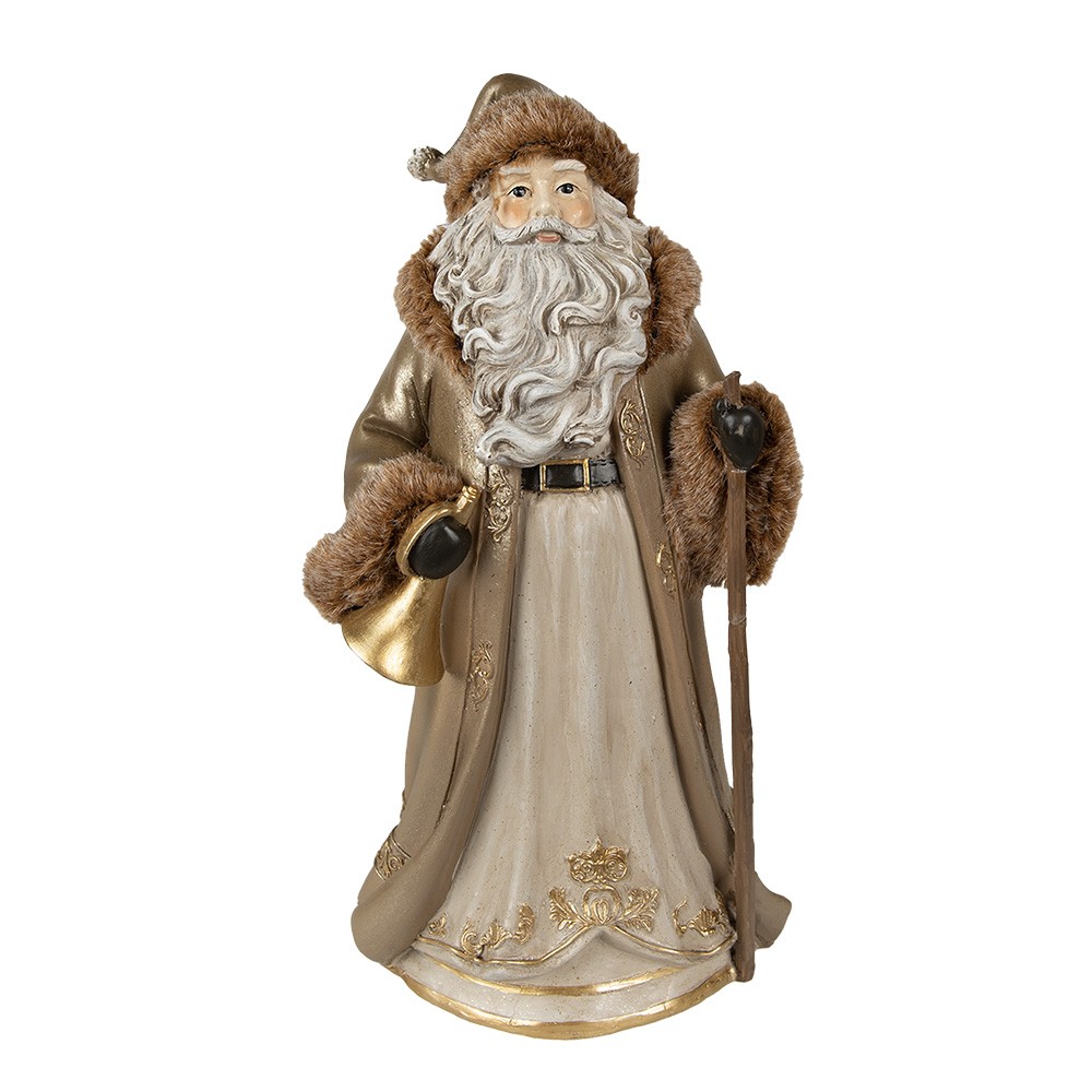 Vánoční dekorace socha Santa ve zlatém kabátku s kožíškem - 18*16*34 cm 6PR3954