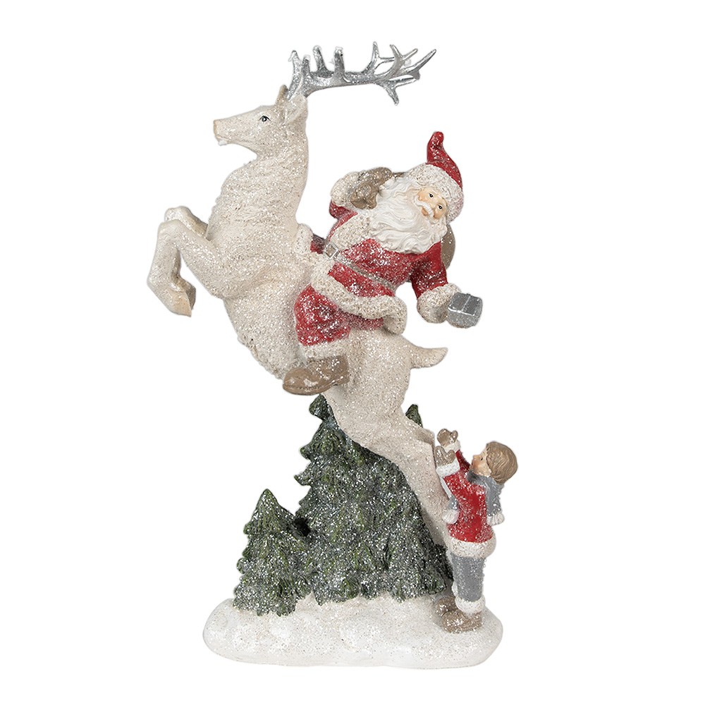 Vánoční dekorace socha Santa na jelínkovi - 19*10*33 cm