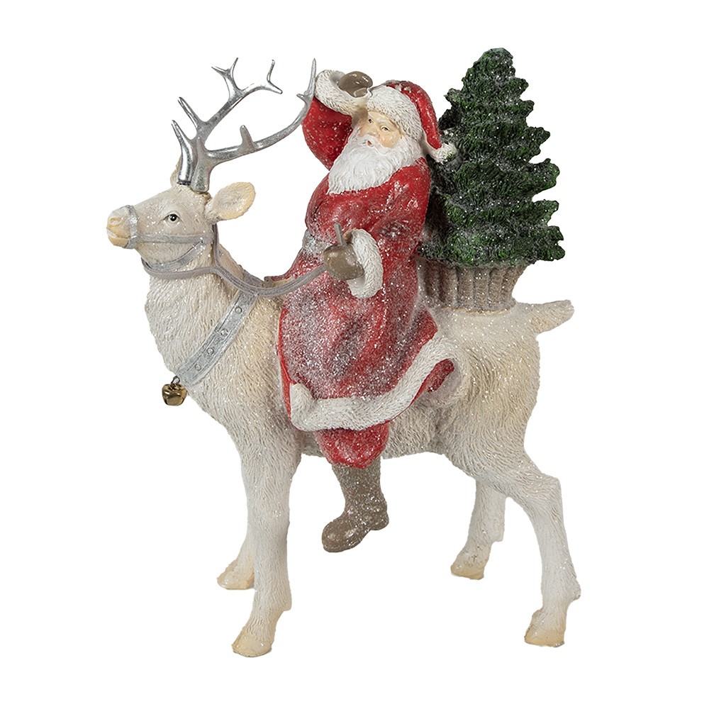 Vánoční dekorace socha Santa na sobíkovi - 20*11*26 cm Clayre & Eef