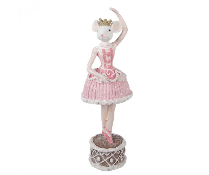 Dekorace socha Myška v růžových šatech - 9*9*27 cm