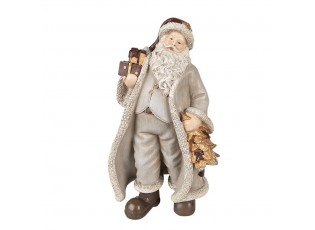 Šedá vánoční dekorace socha Santa s dárky - 15*12*25 cm