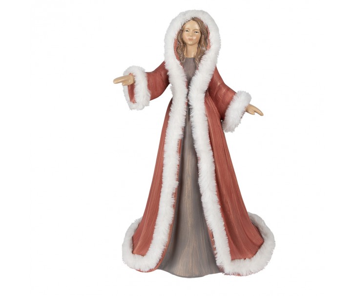 Vánoční dekorace socha Anděl v červeném kabátku s kožíškem - 26*20*40 cm