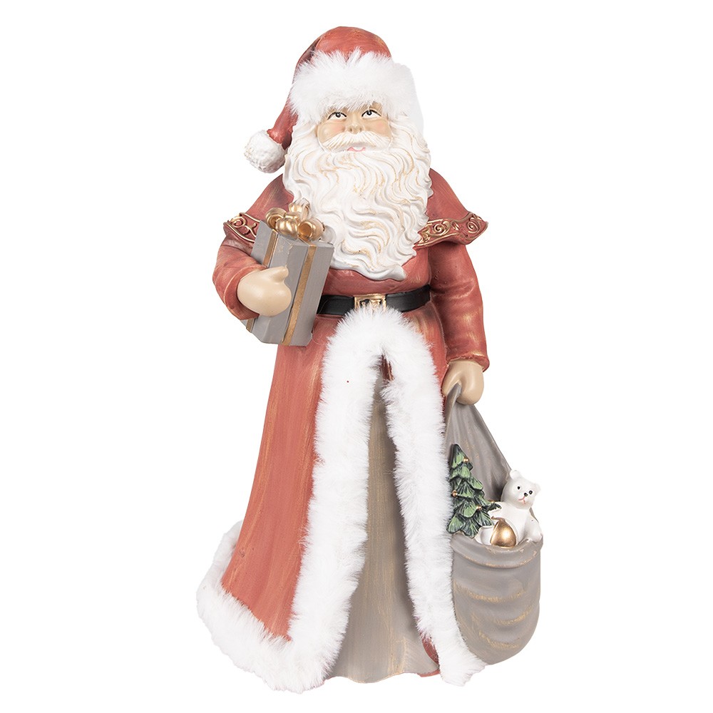 Vánoční dekorace socha Santa v červeném a s dárky - 16*16*31 cm