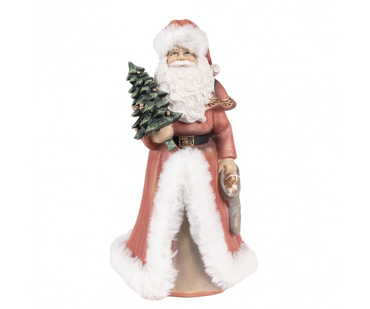 Vánoční dekorace socha Santa v červeném a stromkem - 14*12*23 cm