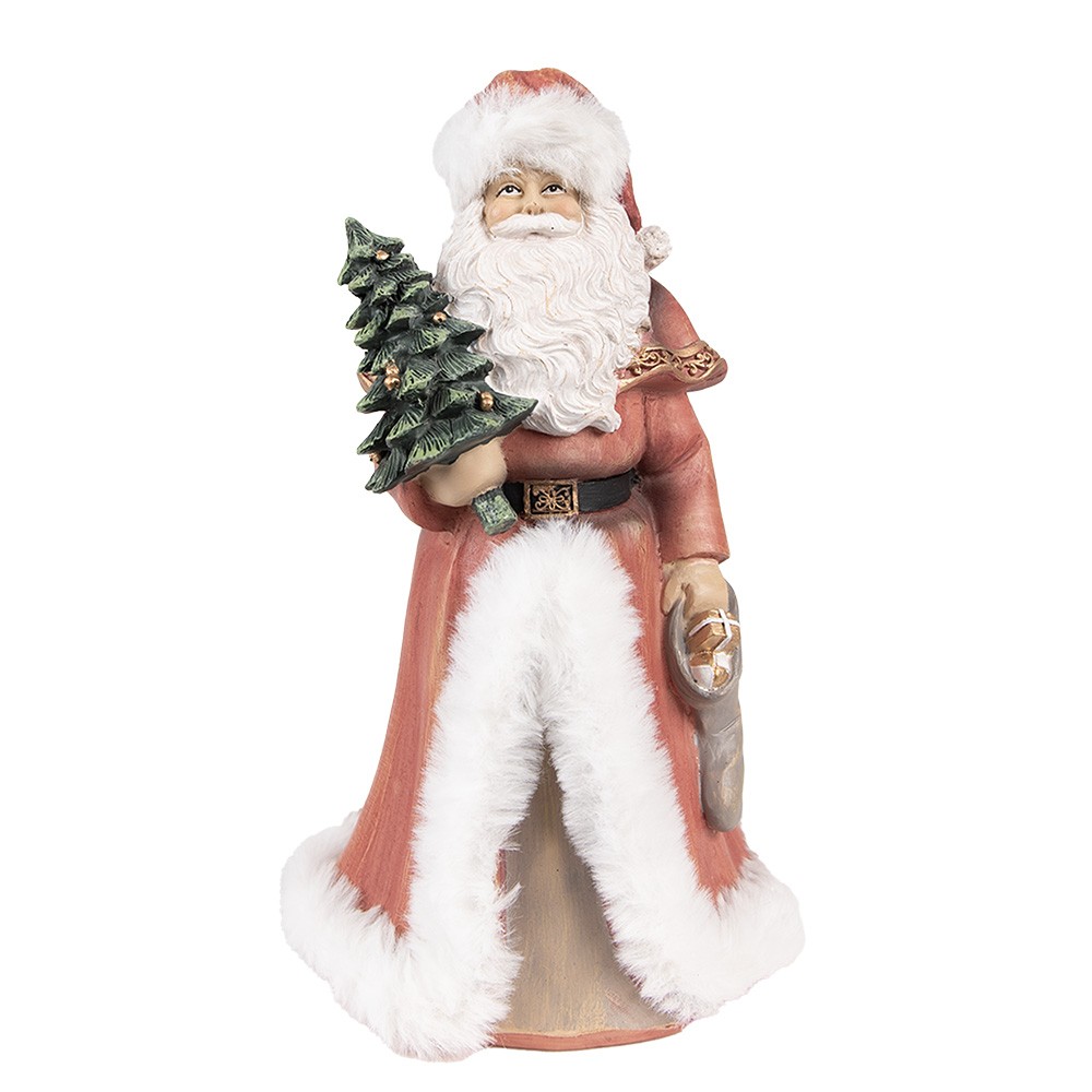 Vánoční dekorace socha Santa v červeném a stromkem - 14*12*23 cm