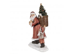 Červená vánoční dekorace socha Santa se stromkem a chlapcem - 12*9*19 cm