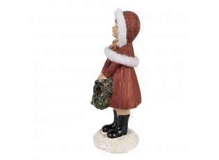 Červená vánoční dekorace socha dívka s věnečkem - 6*6*13 cm