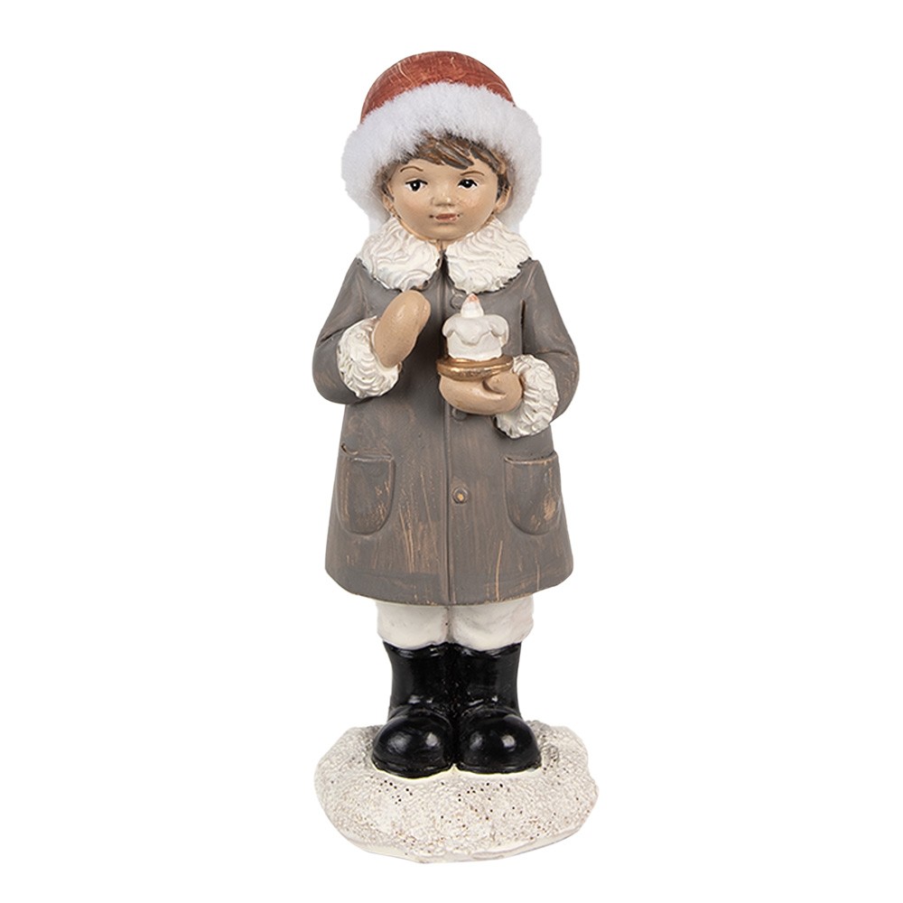Levně Šedá vánoční dekorace socha dívka se svíčkou - 6*6*14 cm 6PR4949