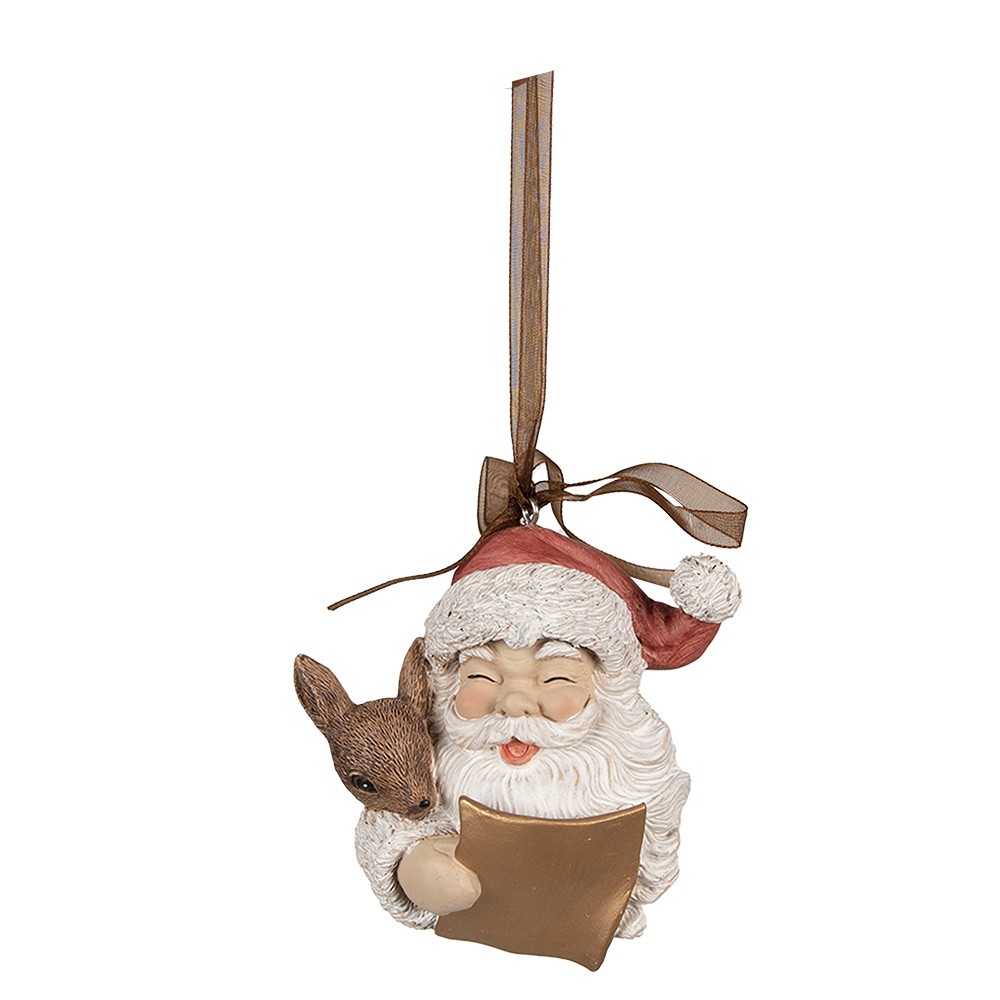 Závěsná vánoční dekorace Santa se srnečkem - 9*5*9 cm Clayre & Eef