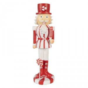 Bílo-červená vánoční dekorace socha Louskáček - 7*7*23 cm