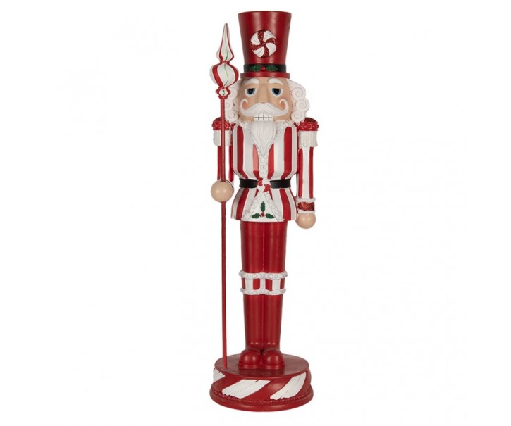 Bílo-červená vánoční dekorace socha Louskáček - 17*17*61cm