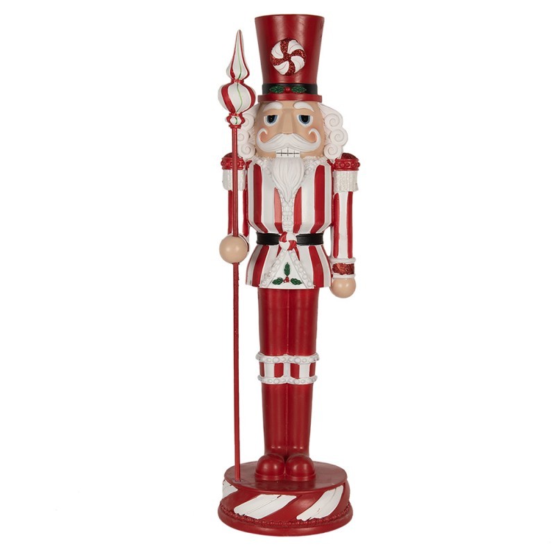 Bílo-červená vánoční dekorace socha Louskáček - 17*17*61cm 5PR0125