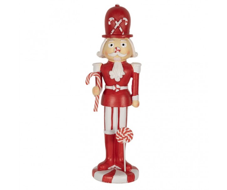 Bílo-červená vánoční dekorace socha Louskáček - 7*7*23 cm